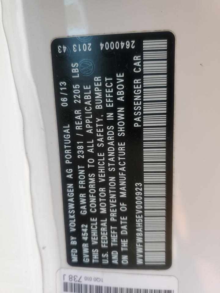 2014 Volkswagen Eos VIN WVWFW8AH5EV000923 Copart auction photo, front end damage thumbnail 12