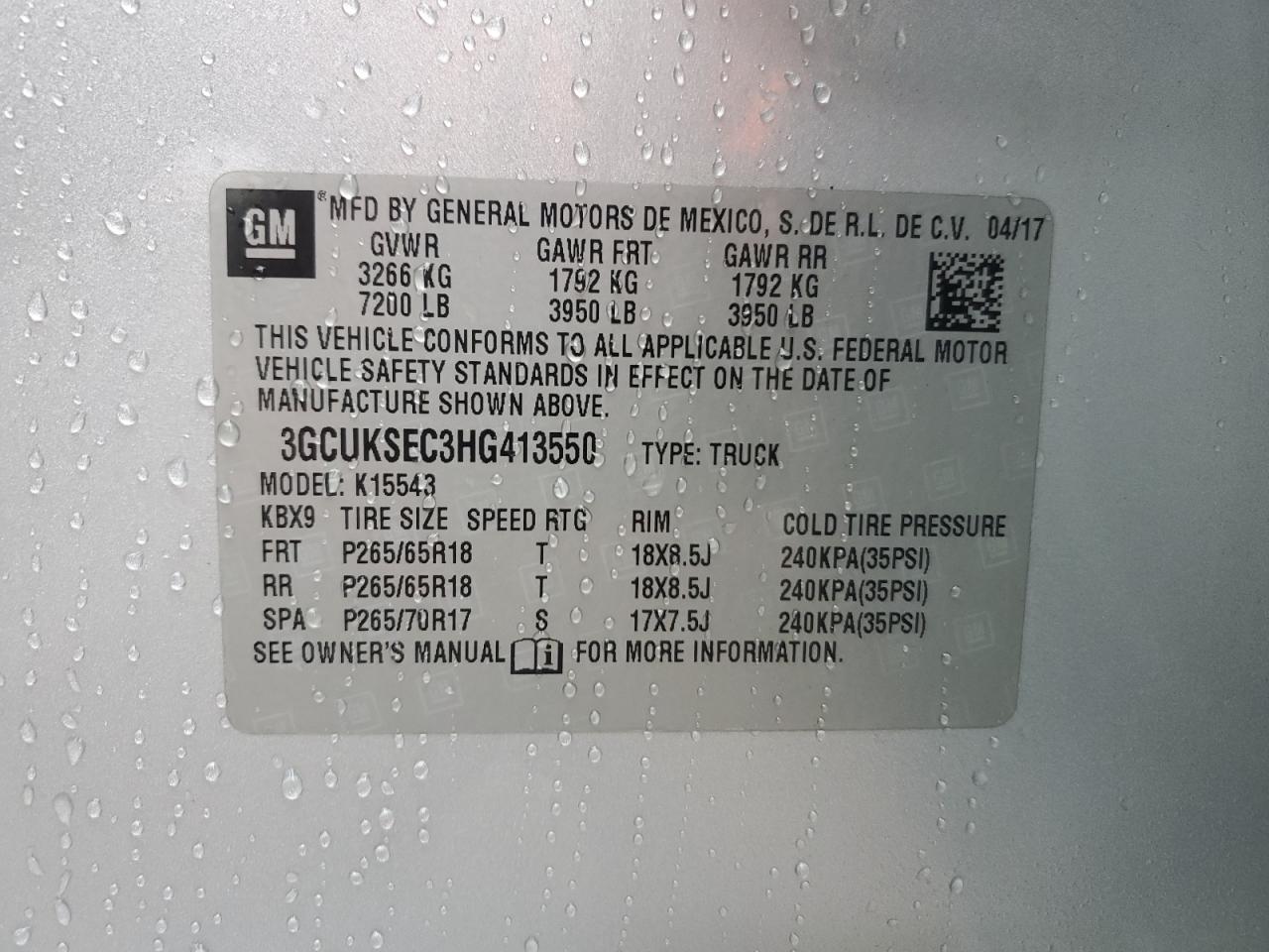 2017 Chevrolet Silverado VIN 3GCUKSEC3HG413550 Copart auction photo, front end damage thumbnail 14