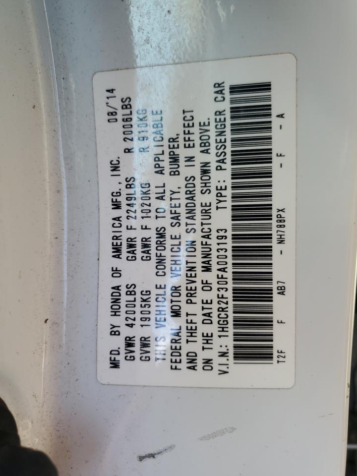 2015 Honda Accord VIN 1HGCR2F30FA003193 Copart auction photo, front end damage thumbnail 12