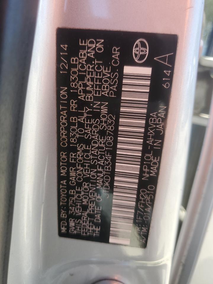 2015 Toyota Prius VIN JTDKDTB34F1087832 Copart auction photo, front end / side damage thumbnail 13
