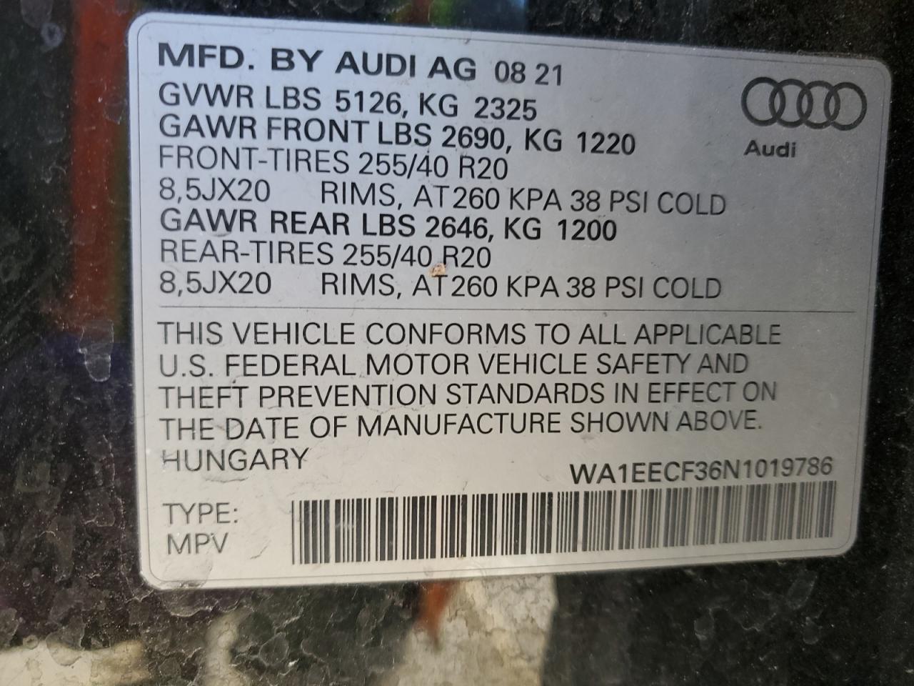 2022 Audi Q3 VIN WA1EECF36N1019786 Copart auction photo, side / rear end damage thumbnail 13
