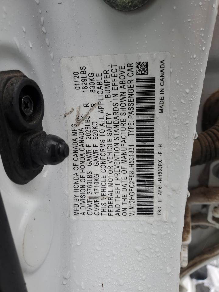 2020 Honda Civic VIN 2HGFC2F68LH531831 Copart auction photo, front end damage thumbnail 14