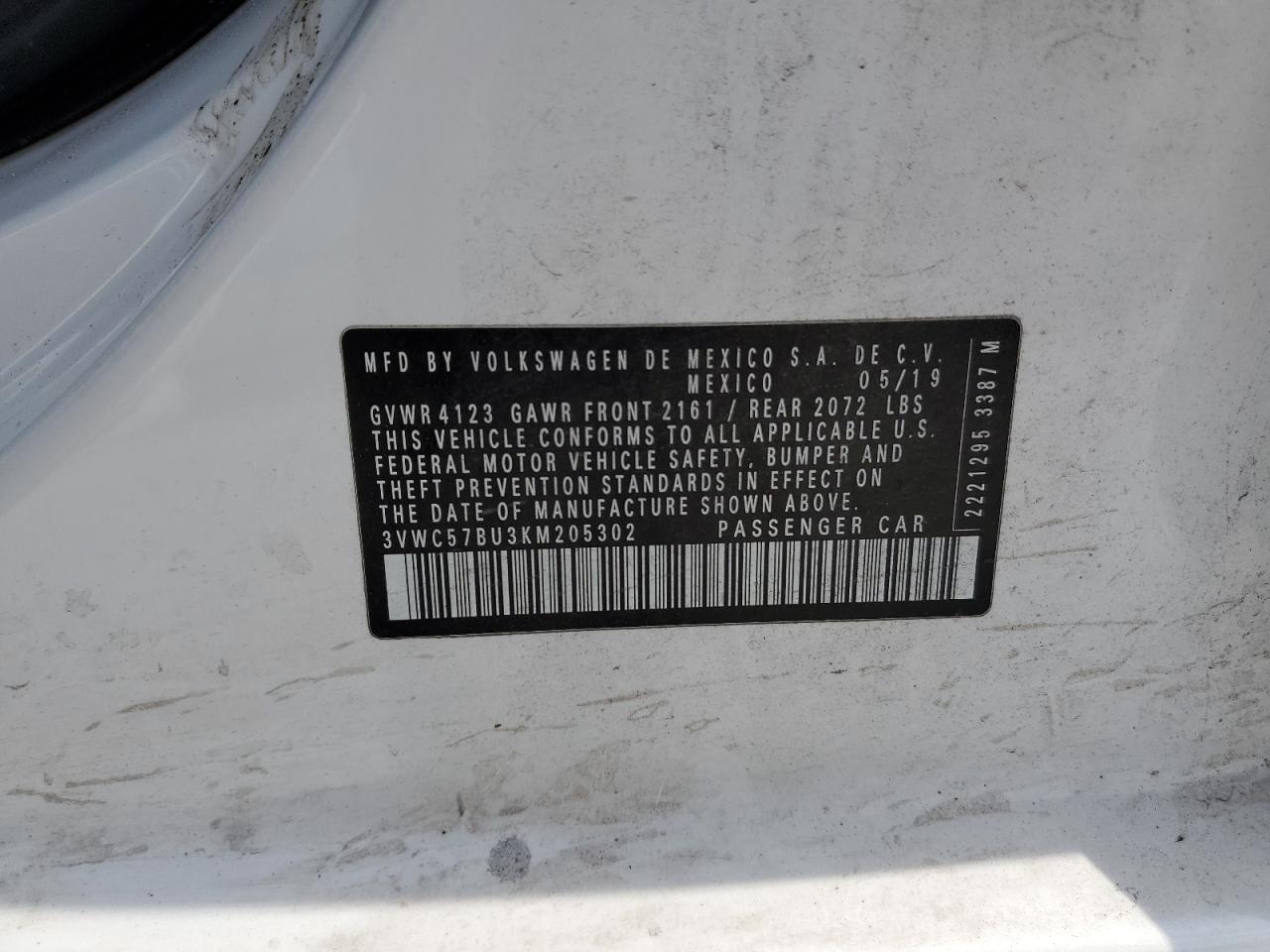 2019 Volkswagen Jetta VIN 3VWC57BU3KM205302 Copart auction photo, side damage thumbnail 12