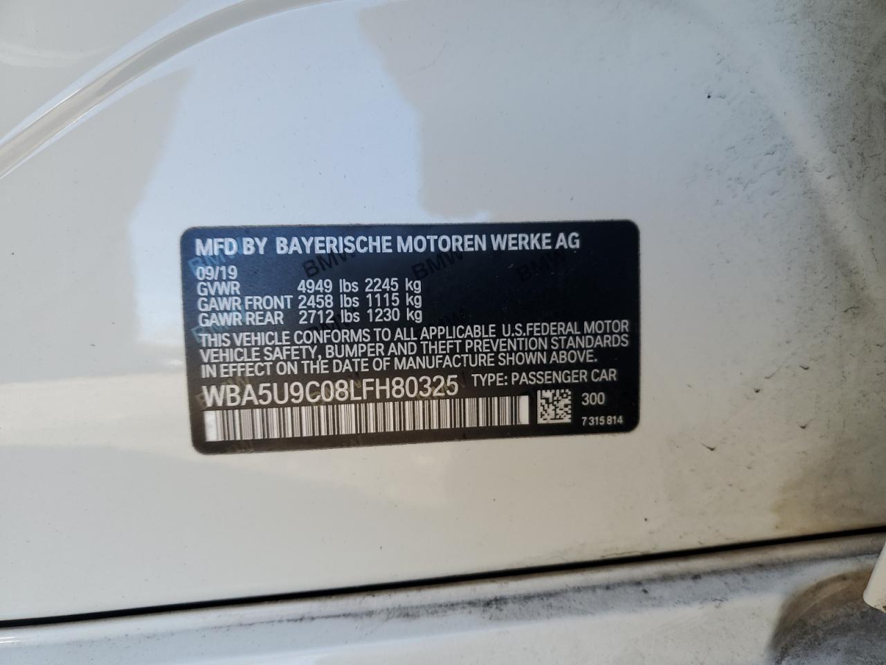 2020 BMW M3 VIN WBA5U9C08LFH80325 Copart auction photo, front end / minor dent/scratches damage thumbnail 13