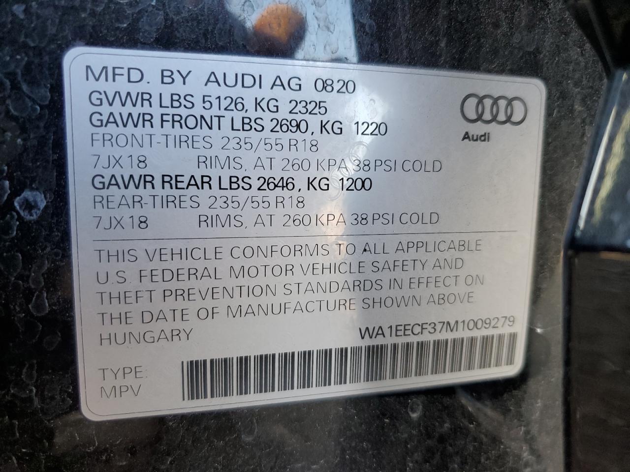 2021 Audi Q3 VIN WA1EECF37M1009279 Copart auction photo, all over / minor dent/scratches damage thumbnail 15