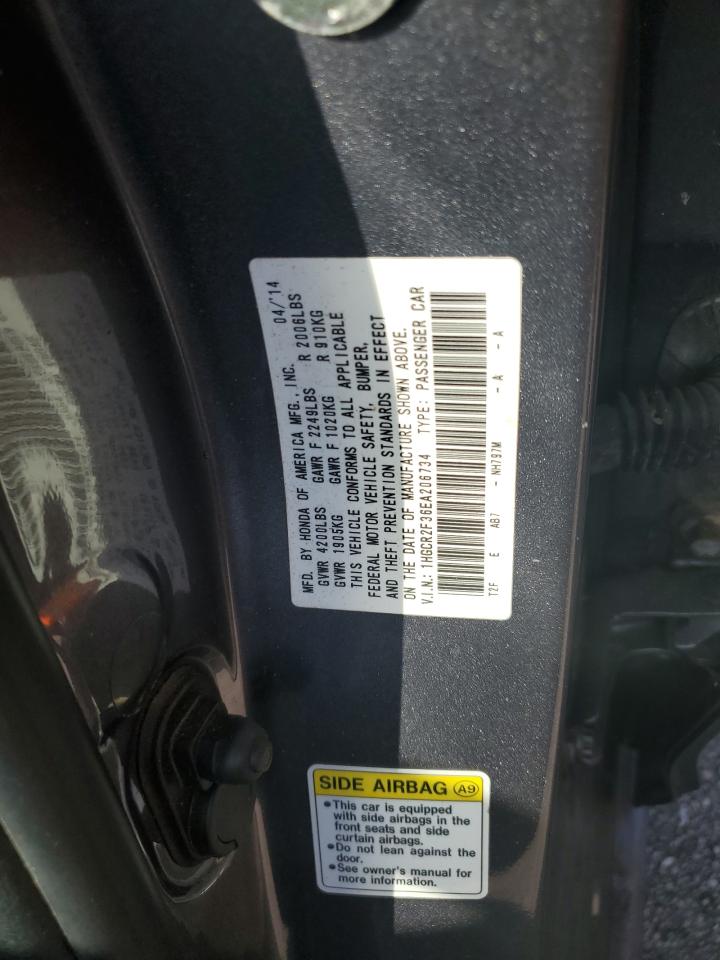 2014 Honda Accord VIN 1HGCR2F36EA206734 Copart auction photo, water/flood damage thumbnail 13