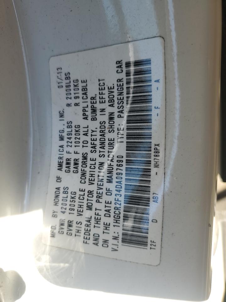 2013 Honda Accord VIN 1HGCR2F34DA097690 Copart auction photo, side / top/roof damage thumbnail 13