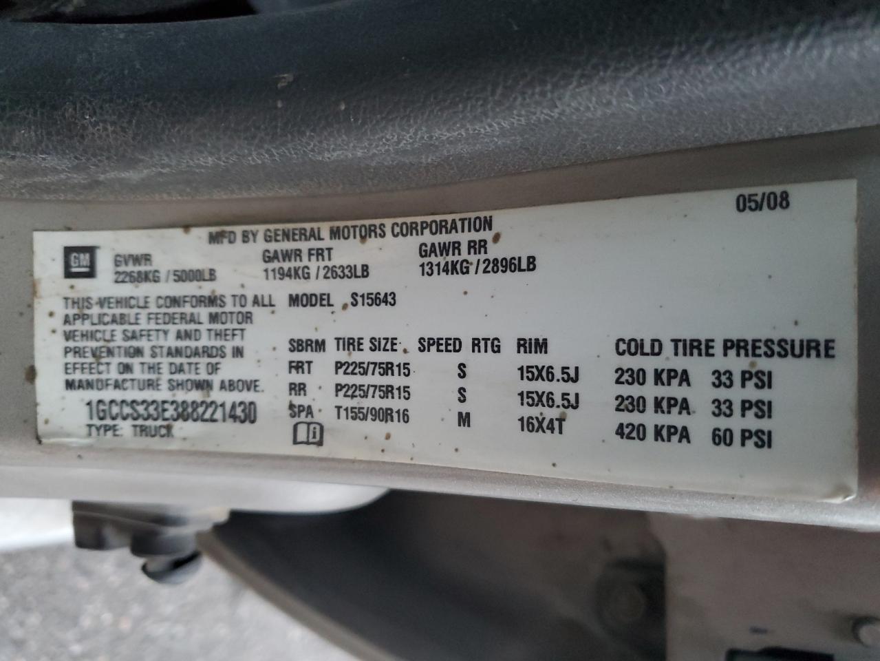 2008 Chevrolet Colorado VIN 1GCCS33E388221430 Copart auction photo, minor dent/scratches damage thumbnail 14
