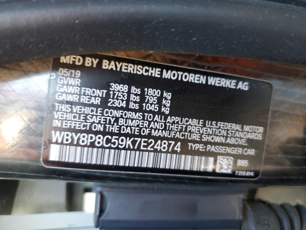 2019 BMW i3 VIN WBY8P8C59K7E24874 Copart auction photo, rear end / minor dent/scratches damage thumbnail 12