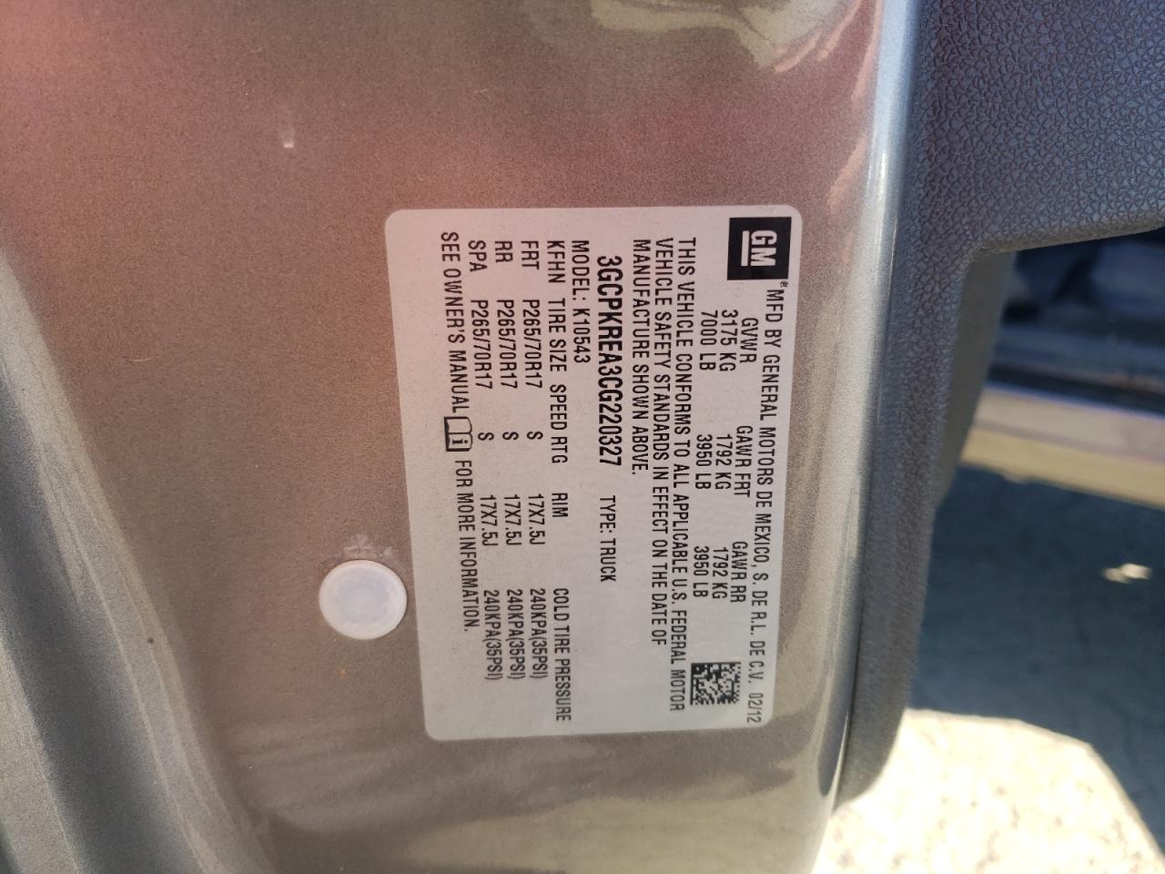 2012 Chevrolet Silverado VIN 3GCPKREA3CG220327 Copart auction photo, minor dent/scratches damage thumbnail 12