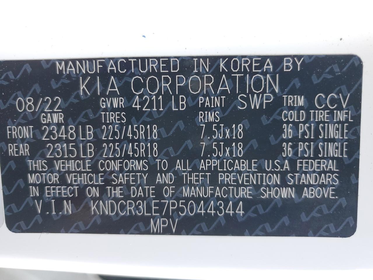 2023 KIA Niro VIN KNDCR3LE7P5044344 Copart auction photo, front end damage thumbnail 14