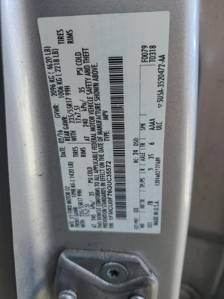 2016 Ford Escape VIN 1FMCU0F76GUC35572 Copart auction photo, rear end damage thumbnail 14