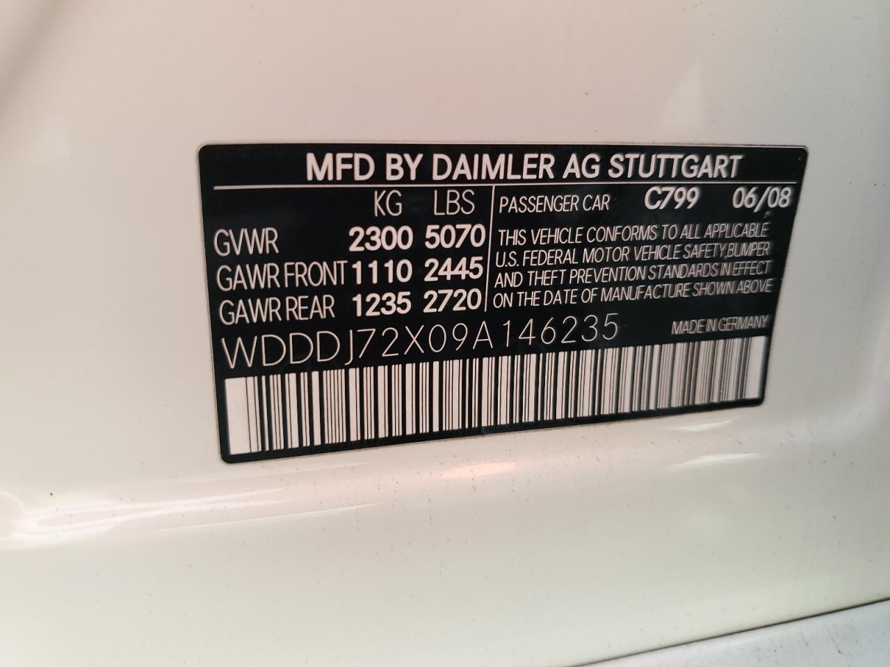 2009 Mercedes-Benz Cls-klasse VIN WDDDJ72X09A146235 Copart auction photo, front end damage thumbnail 12