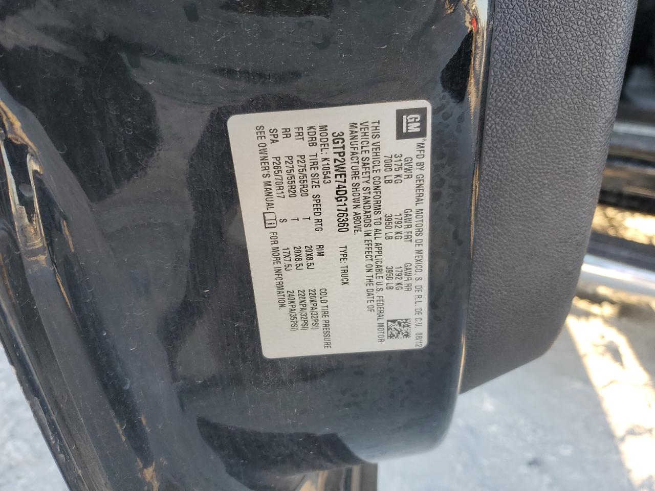 2013 GMC Sierra VIN 3GTP2WE74DG176360 Copart auction photo, front end damage thumbnail 13