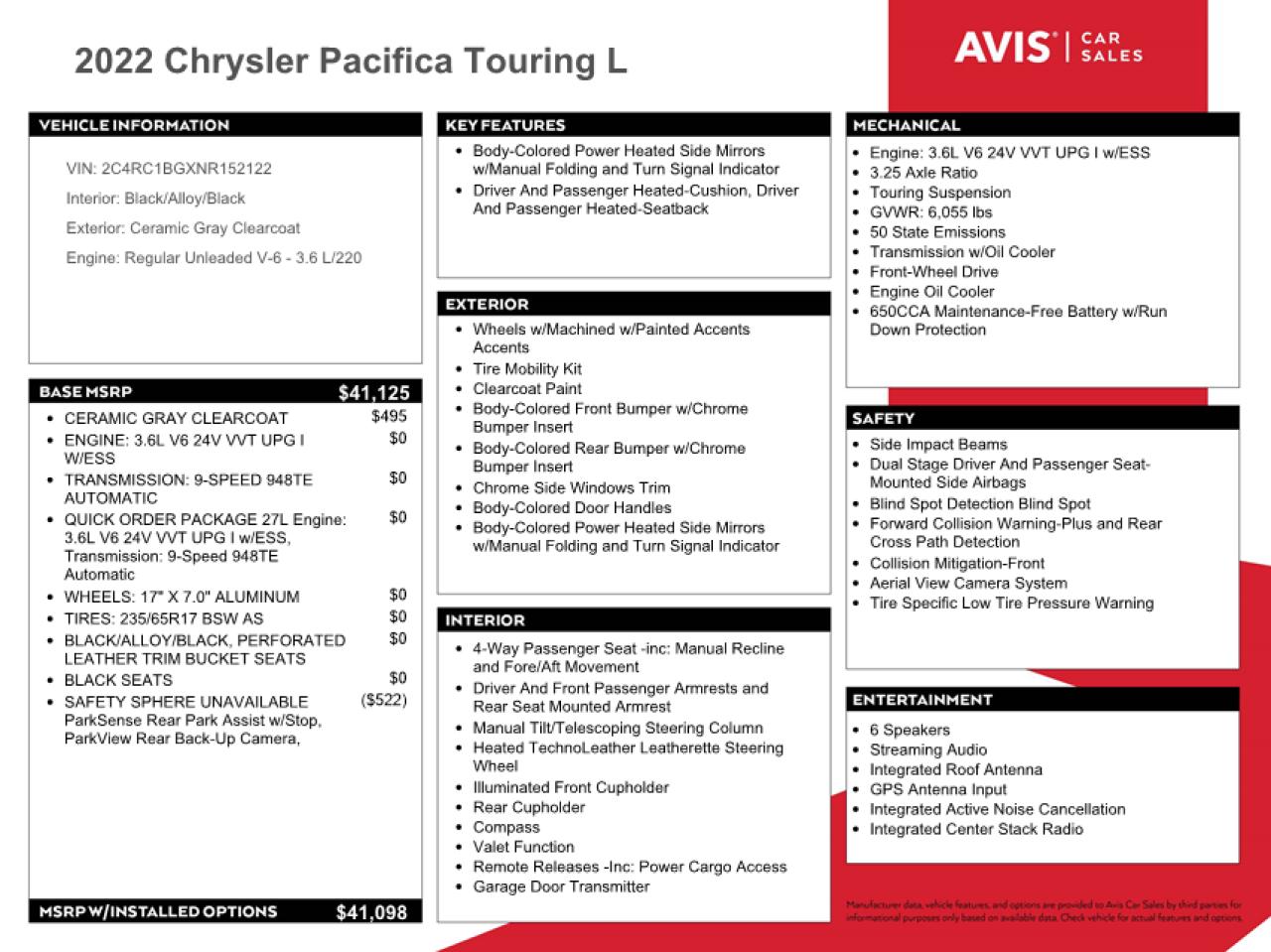 2022 Chrysler Pacifica VIN 2C4RC1BGXNR152122 Copart auction photo, side / front end damage thumbnail 13