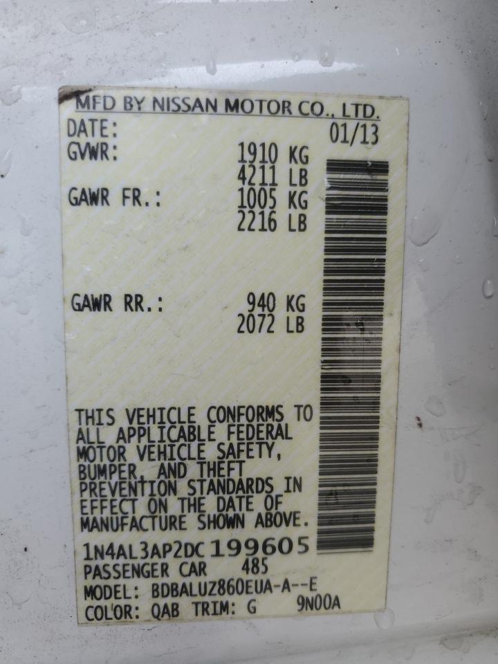 2013 Nissan Altima VIN 1N4AL3AP2DC199605 Copart auction photo, front end / minor dent/scratches damage thumbnail 12