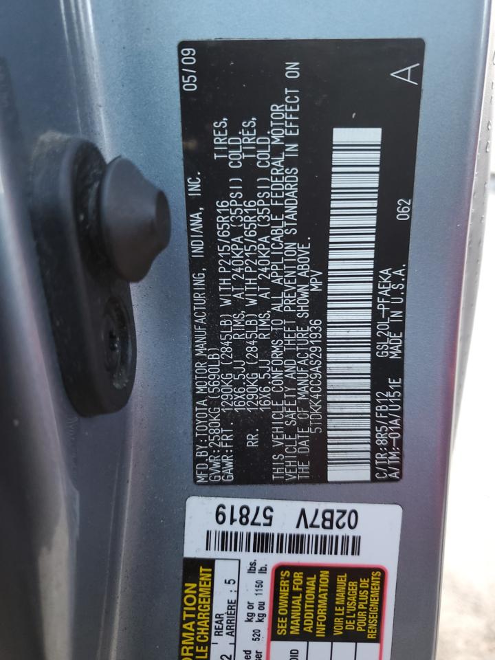 2010 Toyota Sienna VIN 5TDKK4CC9AS291936 Copart auction photo, front end damage thumbnail 13
