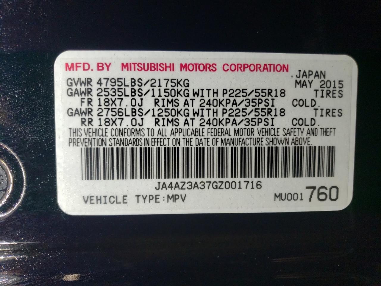 2016 Mitsubishi Outlander VIN JA4AZ3A37GZ001716 Copart auction photo, normal wear damage thumbnail 13