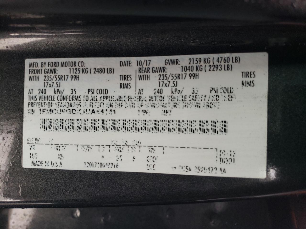 2018 Ford Escape VIN 1FMCU9GDXJUA44141 Copart auction photo, front end / side damage thumbnail 13