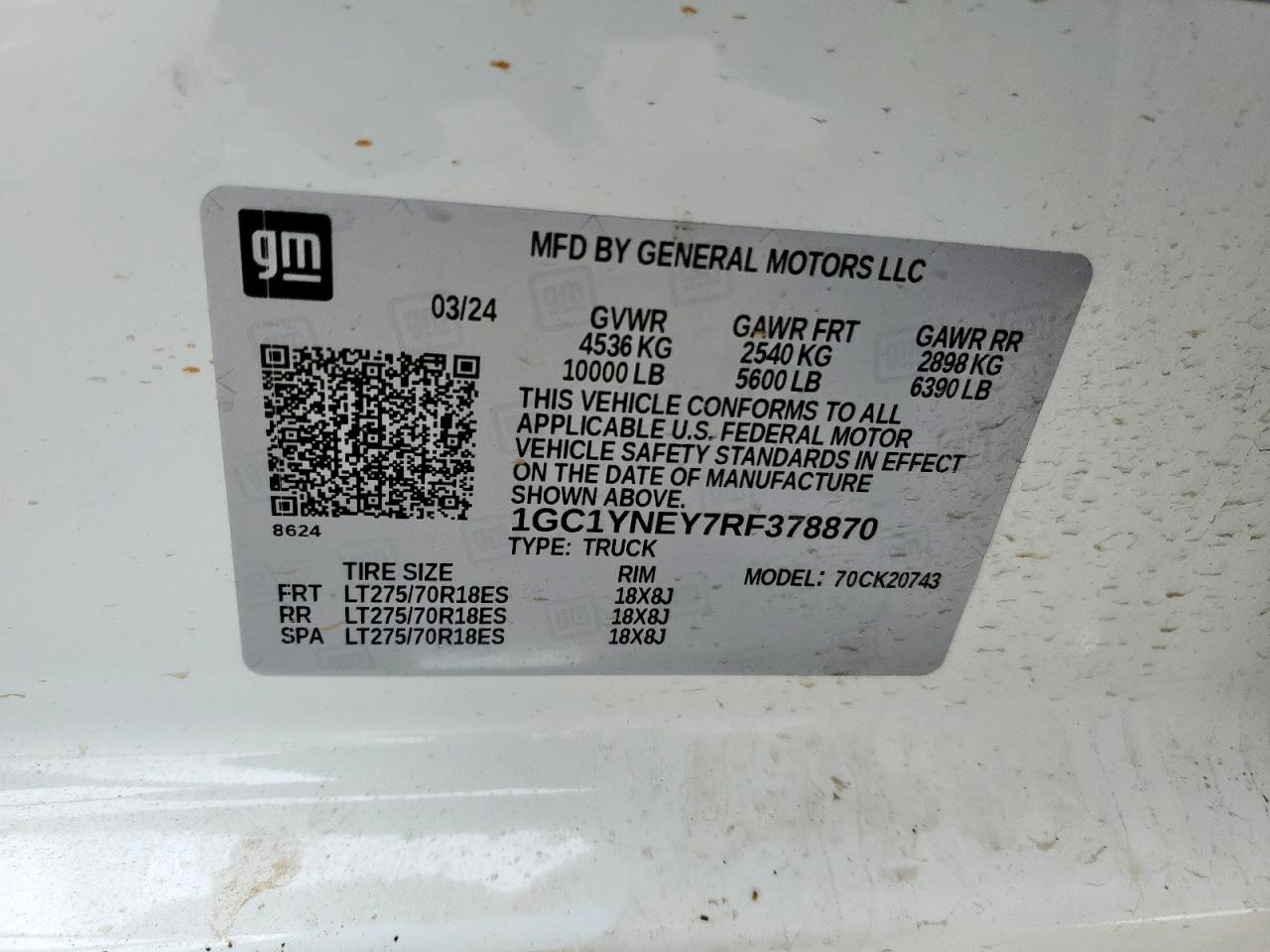 2024 Chevrolet Silverado VIN 1GC1YNEY7RF378870 Copart auction photo, front end damage thumbnail 13