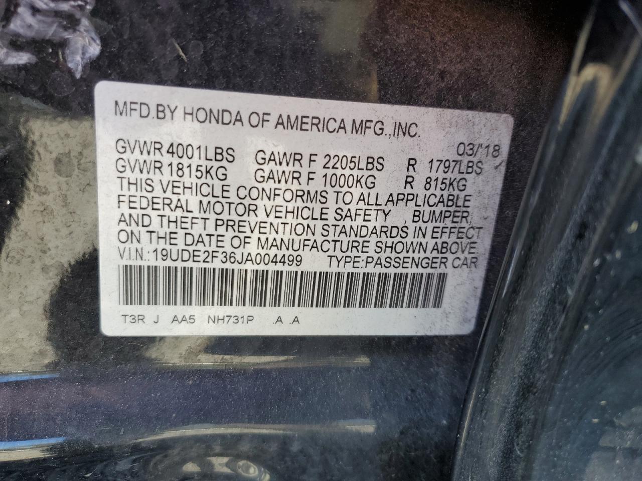 2018 Acura ILX VIN 19UDE2F36JA004499 Copart auction photo, side damage thumbnail 14