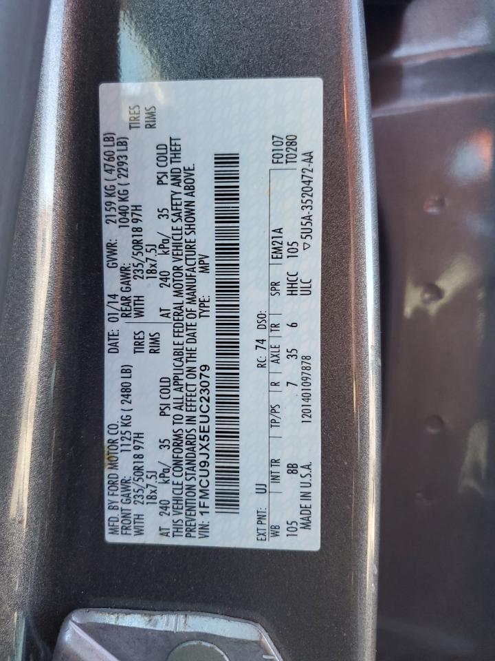2014 Ford Escape VIN 1FMCU9JX5EUC23079 Copart auction photo, rear end / side damage thumbnail 13