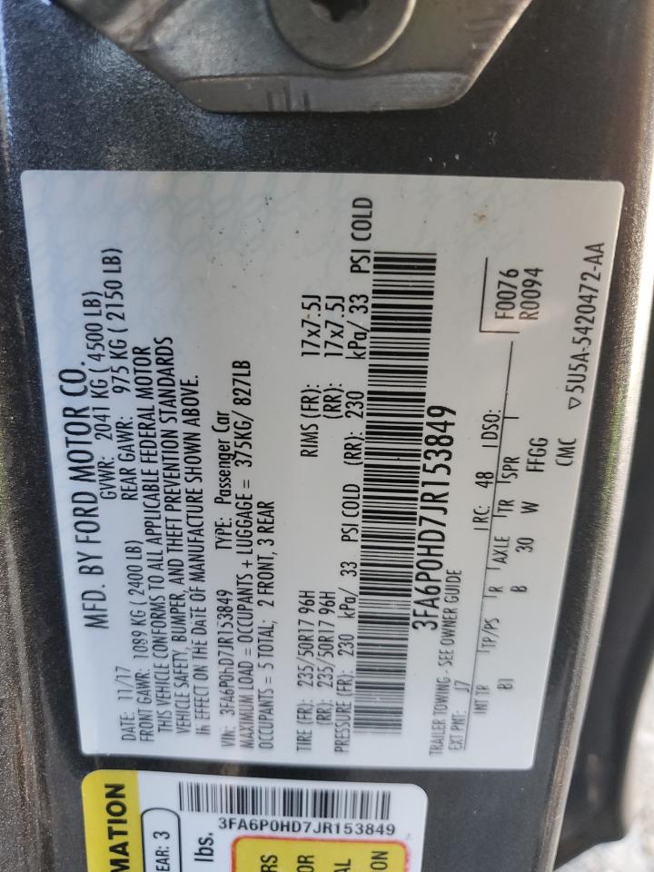 2018 Ford Fusion VIN 3FA6P0HD7JR153849 Copart auction photo, front end damage thumbnail 12