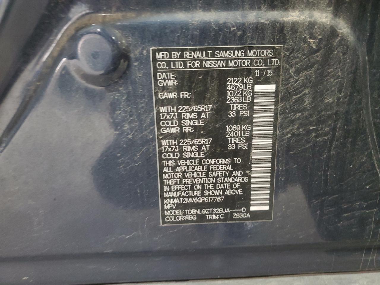 2016 Nissan Rogue VIN KNMAT2MV6GP617787 Copart auction photo, front end damage thumbnail 14