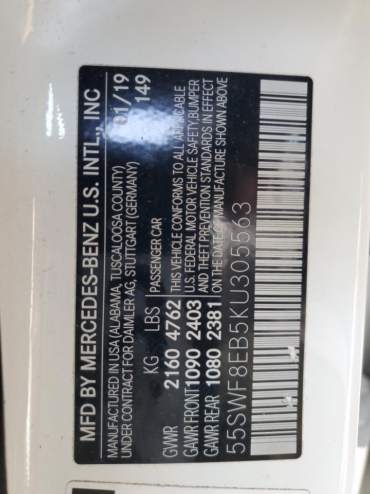 2019 Mercedes-Benz C-klasse VIN 55SWF8EB5KU305563 Copart auction photo, front end damage thumbnail 12