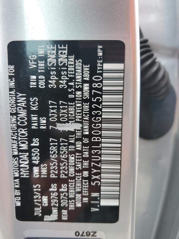 2016 Hyundai Santa Fe VIN 5XYZU3LB0GG325780 Copart auction photo, burn - engine damage thumbnail 12