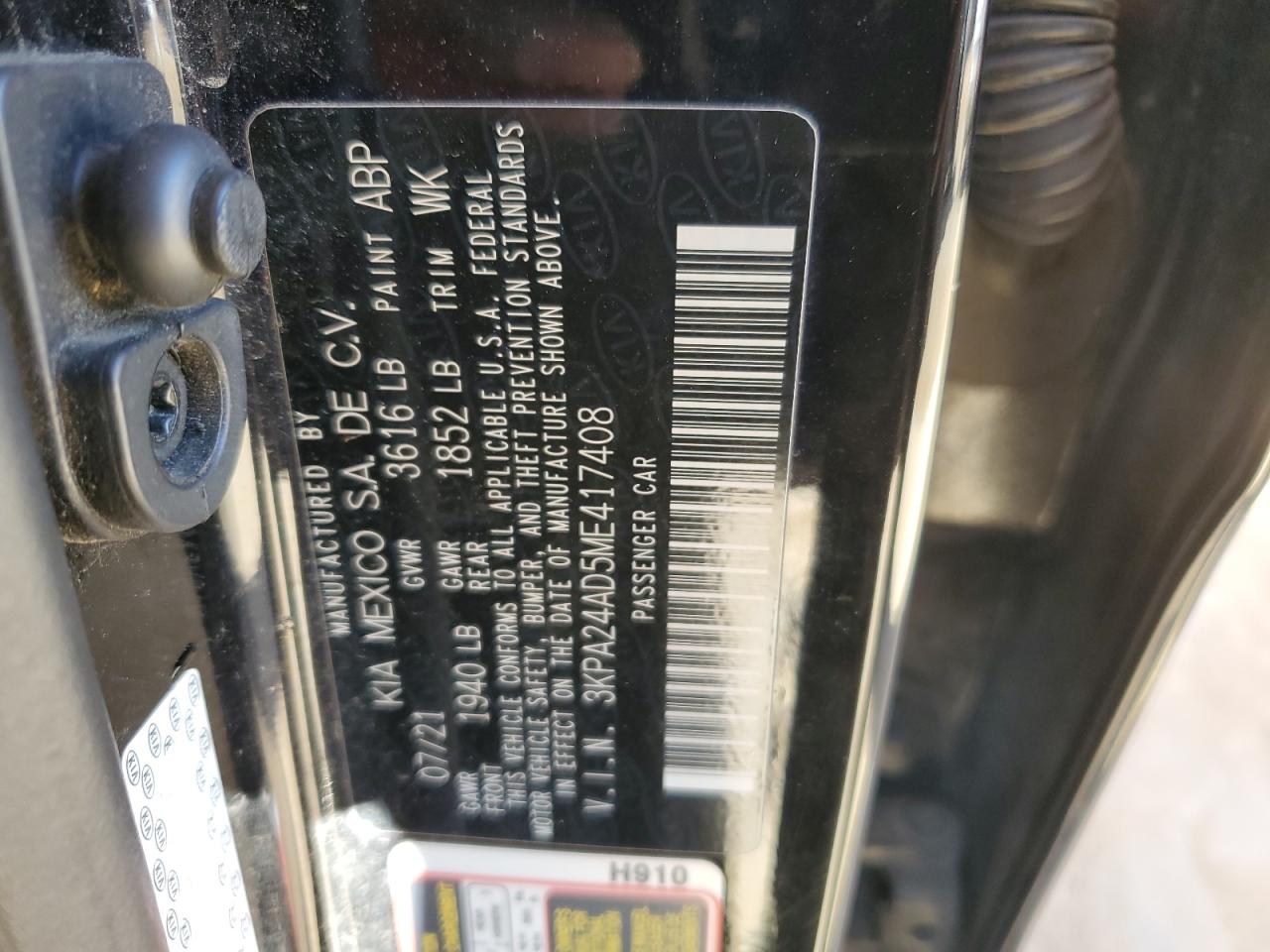 2021 KIA Rio VIN 3KPA24AD5ME417408 Copart auction photo, front end damage thumbnail 14