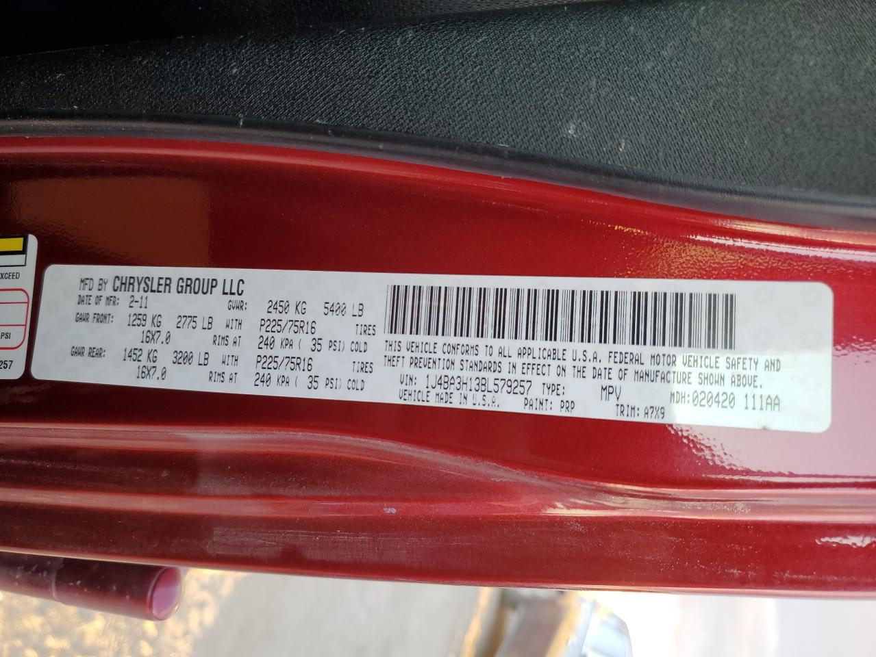 2011 Jeep Wrangler VIN 1J4BA3H13BL579257 Copart auction photo, all over damage thumbnail 13