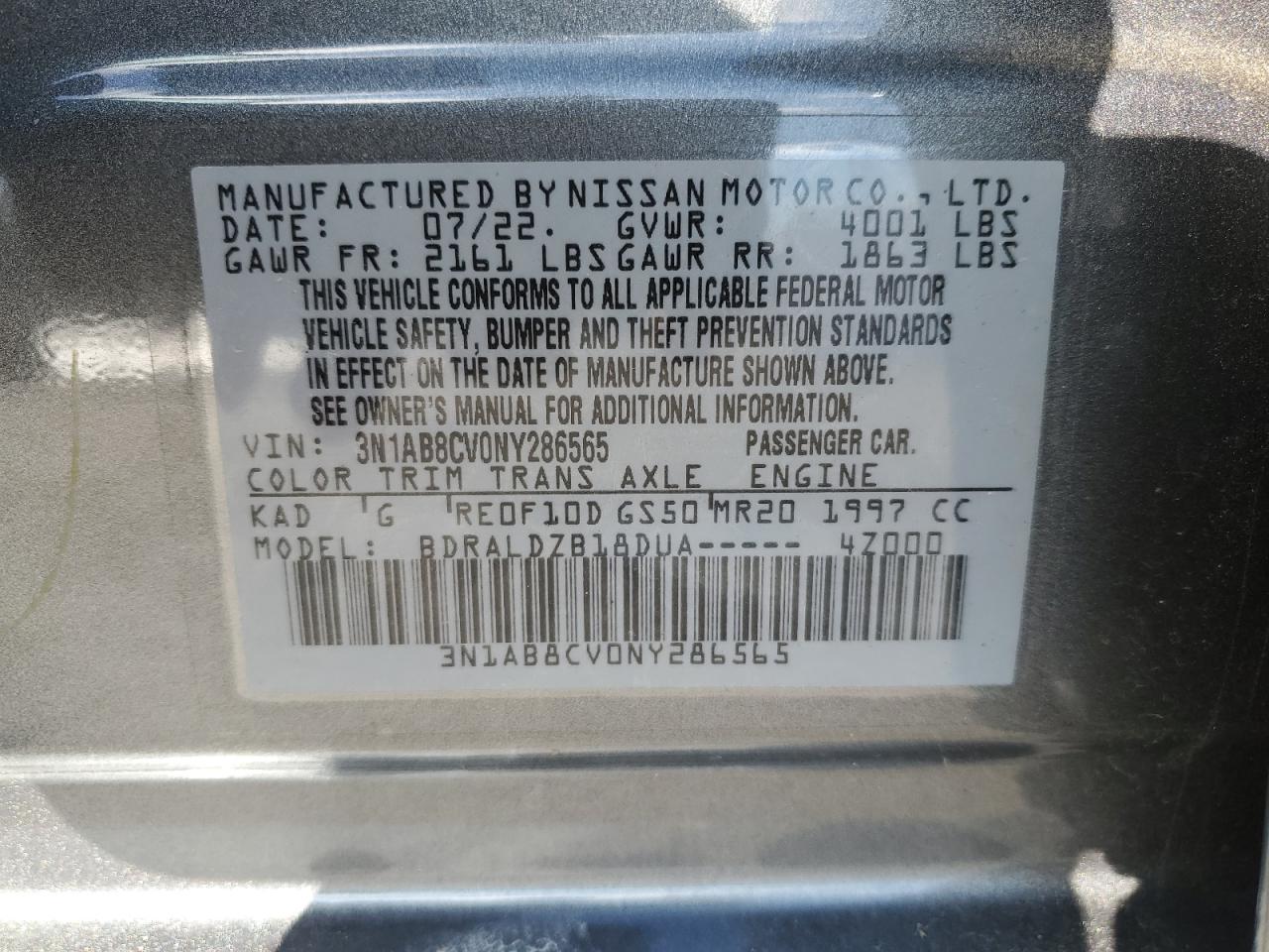 2022 Nissan Sentra VIN 3N1AB8CV0NY286565 Copart auction photo, front end damage thumbnail 12