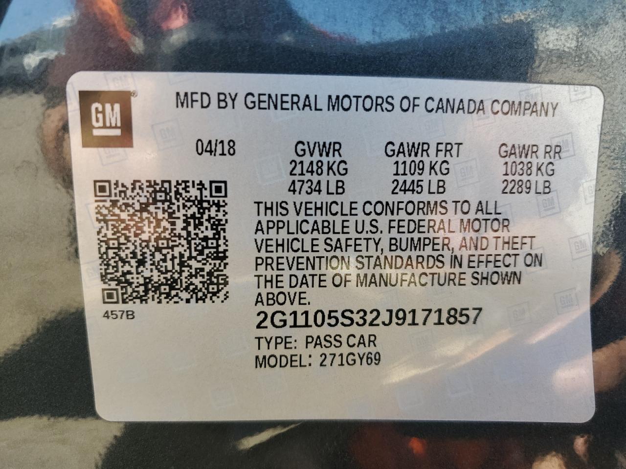 2018 Chevrolet Impala VIN 2G1105S32J9171857 Copart auction photo, side / minor dent/scratches damage thumbnail 14