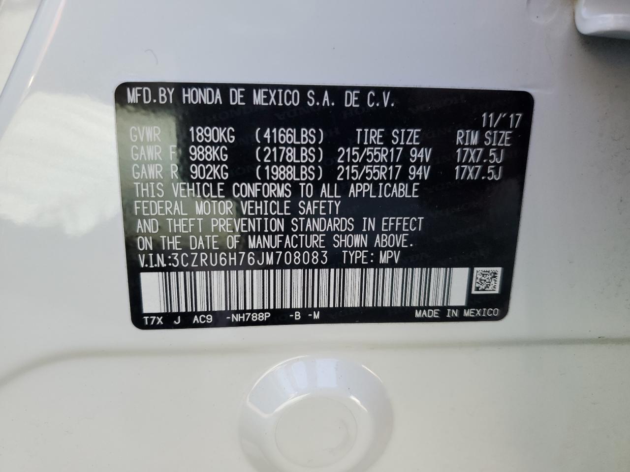 2018 Honda HR-V VIN 3CZRU6H76JM708083 Copart auction photo, all over damage thumbnail 13