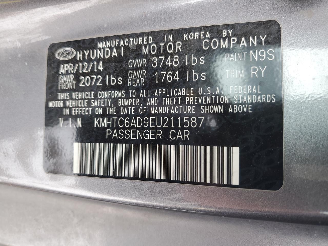 2014 Hyundai Veloster VIN KMHTC6AD9EU211587 Copart auction photo, front end damage thumbnail 12