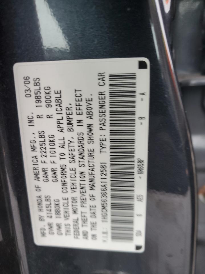 2006 Honda Accord VIN 1HGCM56366A112581 Copart auction photo, minor dent/scratches damage thumbnail 14