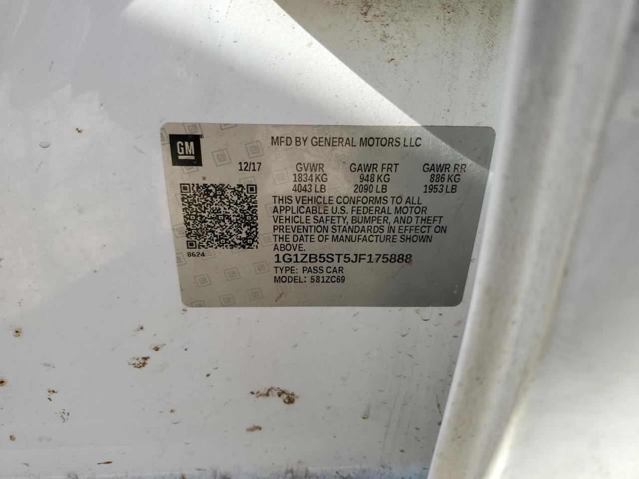 2018 Chevrolet Malibu VIN 1G1ZB5ST5JF175888 Copart auction photo, front end damage thumbnail 12