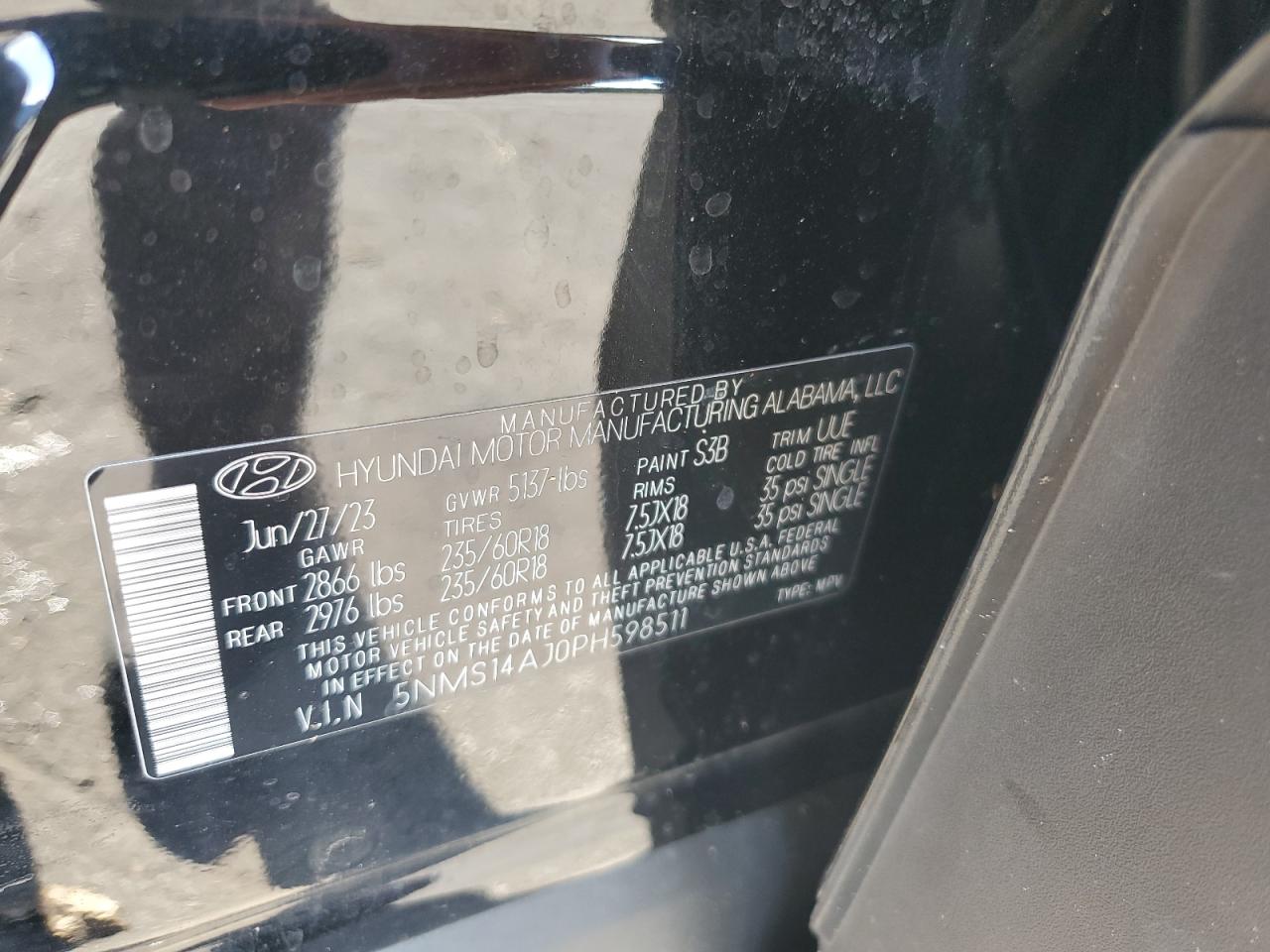 2023 Hyundai Santa Fe VIN 5NMS14AJ0PH598511 Copart auction photo, front end damage thumbnail 15