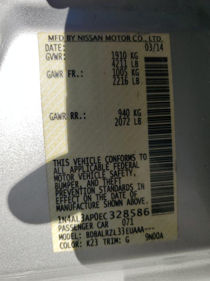 2014 Nissan Altima VIN 1N4AL3AP0EC328586 Copart auction photo, all over damage thumbnail 12