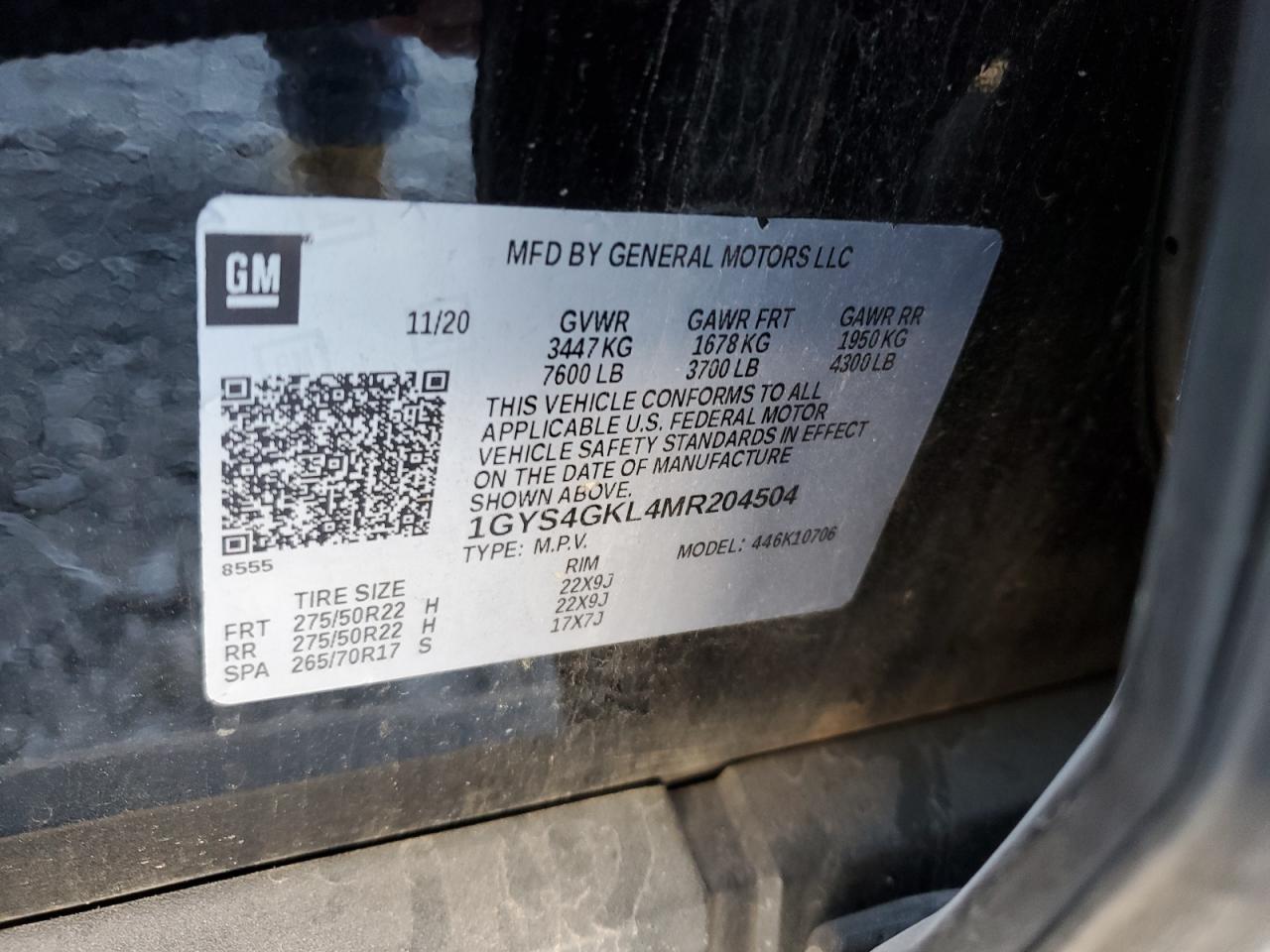 2021 Cadillac Escalade VIN 1GYS4GKL4MR204504 Copart auction photo, front end / minor dent/scratches damage thumbnail 15