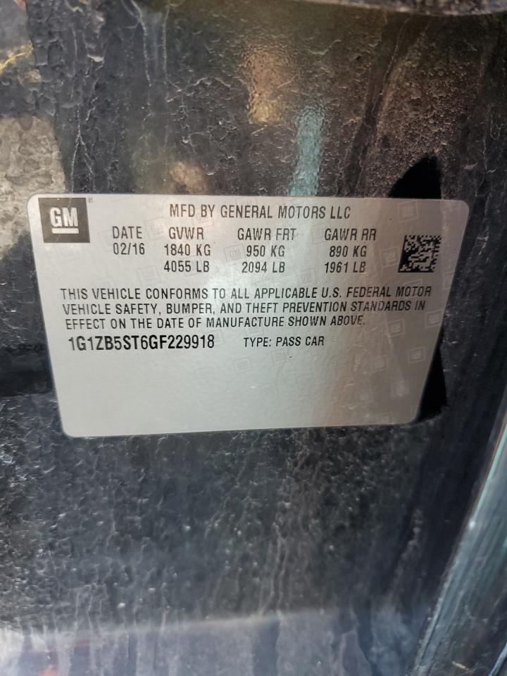 2016 Chevrolet Malibu VIN 1G1ZB5ST6GF229918 Copart auction photo, front end / side damage thumbnail 12