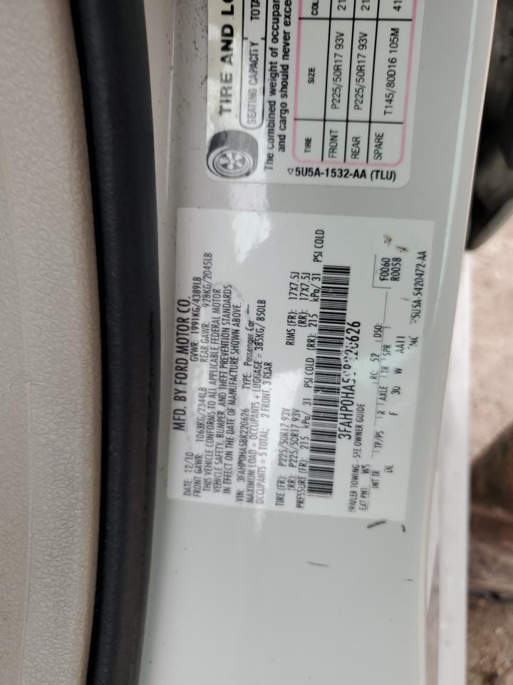 2011 Ford Fusion VIN 3FAHP0HA5BR220626 Copart auction photo, front end / minor dent/scratches damage thumbnail 12