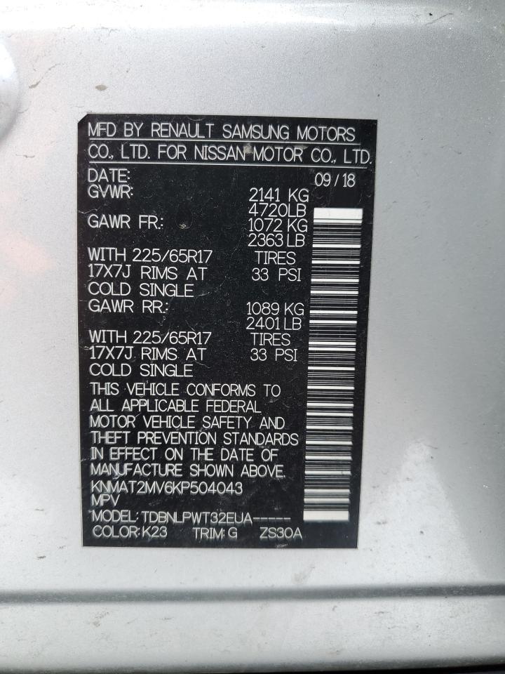 2019 Nissan Rogue VIN KNMAT2MV6KP504043 Copart auction photo, front end damage thumbnail 13