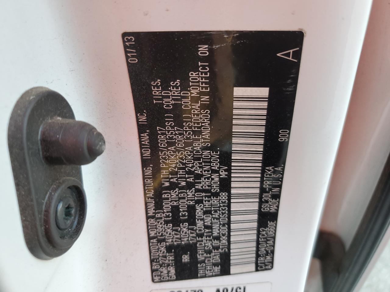 2013 Toyota Sienna VIN 5TDKK3DC1DS331388 Copart auction photo, all over damage thumbnail 16