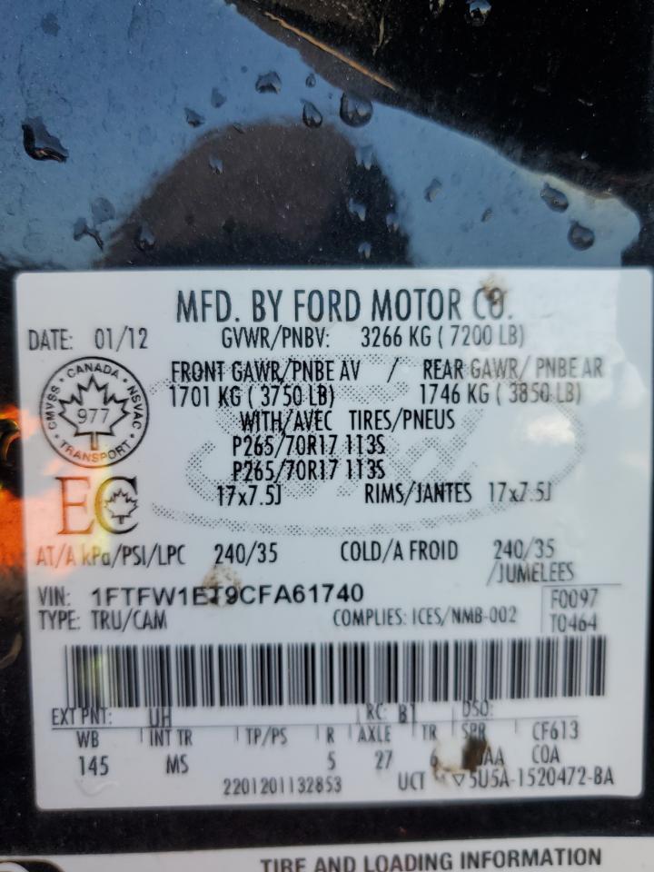 2012 Ford F-150 VIN 1FTFW1ET9CFA61740 Copart auction photo, side damage thumbnail 12