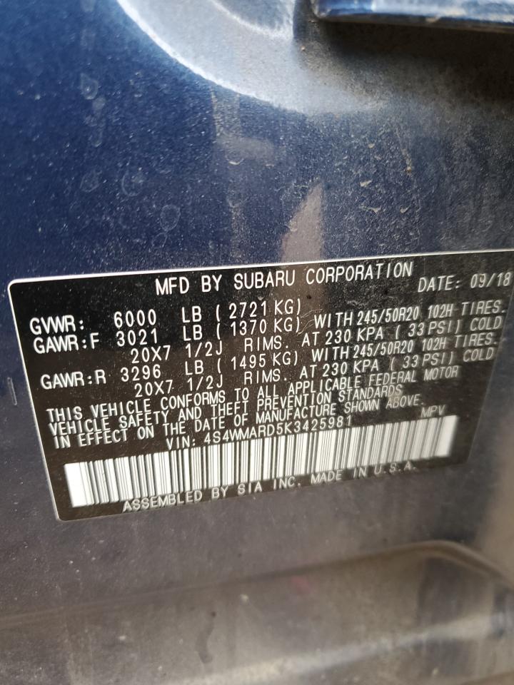 2019 Subaru Ascent VIN 4S4WMARD5K3425981 Copart auction photo, front end / rear end damage thumbnail 16