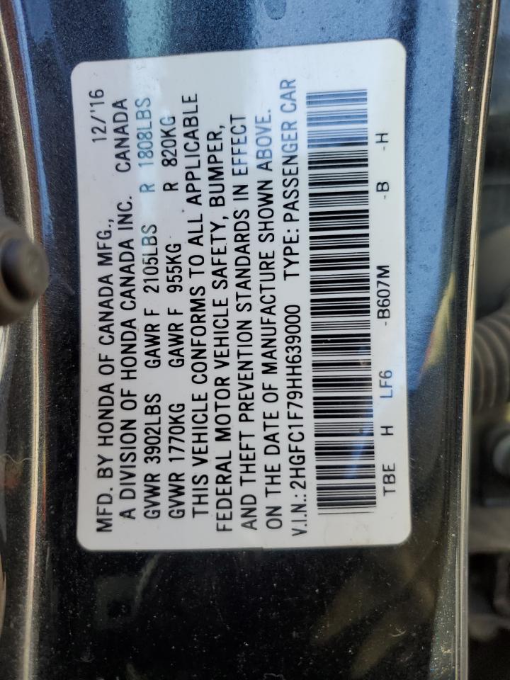 2017 Honda Civic VIN 2HGFC1F79HH639000 Copart auction photo, undercarriage / front end damage thumbnail 14