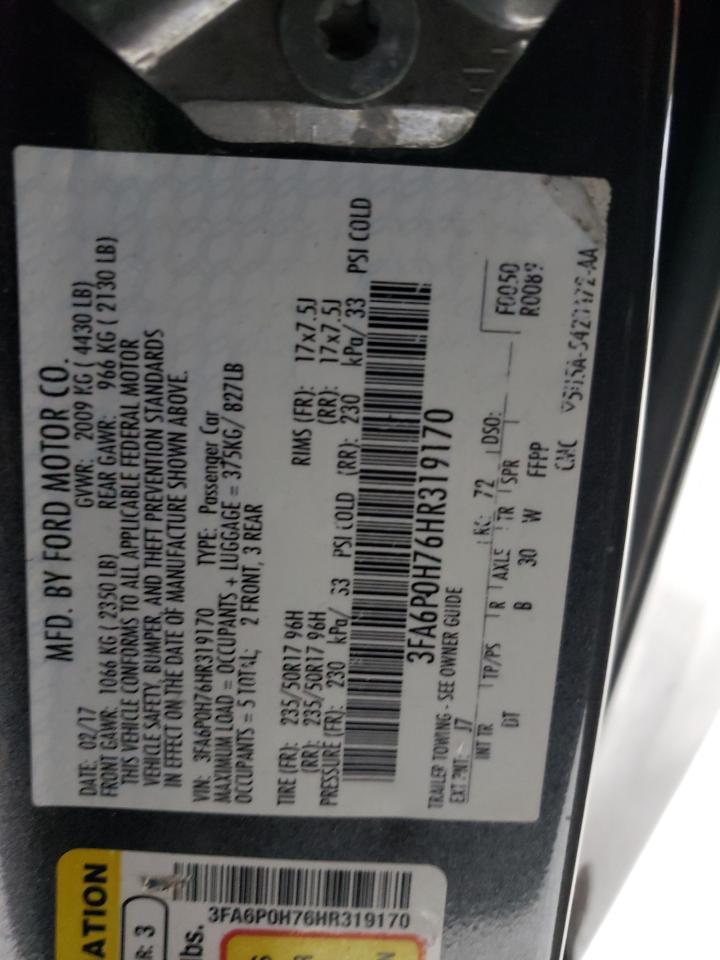 2017 Ford Fusion VIN 3FA6P0H76HR319170 Copart auction photo, front end / side damage thumbnail 14