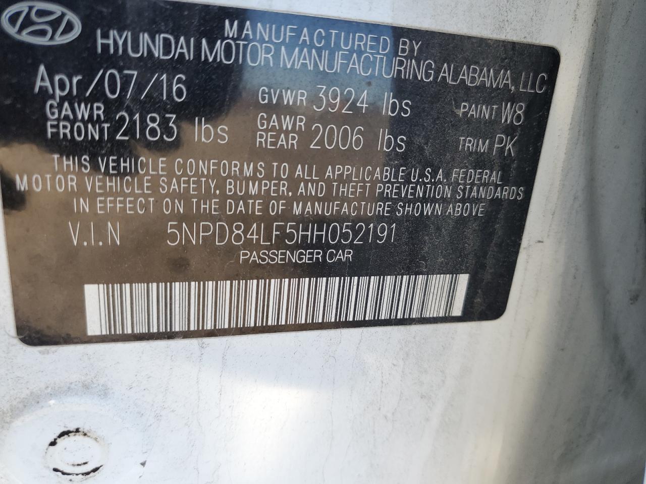 2017 Hyundai Elantra VIN 5NPD84LF5HH052191 Copart auction photo, rear end damage thumbnail 12